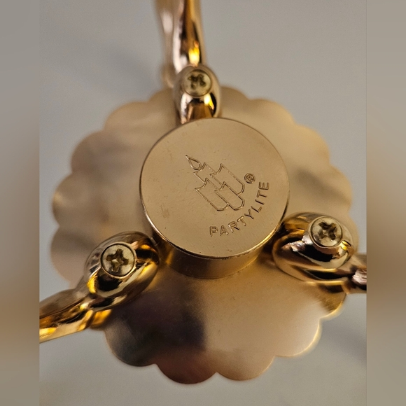 PartyLite Gold Hurricane Candle Holder & Art Glass Shade Abstract Swirl - Picture 13 of 13